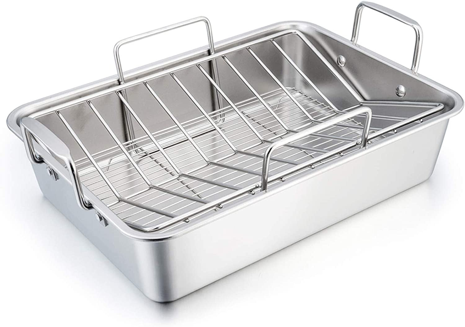 Teamfar Roasting Pan. 15 Inch Large Turkey Roaster Lasagna Pan with V Rack & Cooling Rack Set Stainless Steel for Thanksgiving Christmas. Healthy & Heavy Duty. Deep Side & Dishwasher Safe - 3 PCS - Image 8