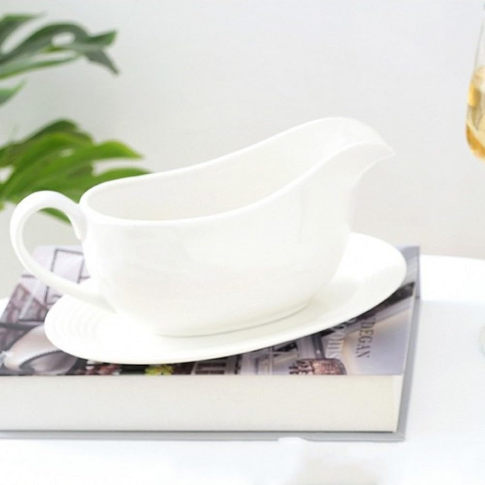 Qlans Ceramic Gravy Boat with Ladle & Saucer (17 oz) – Perfect for Dressings. Warm Sauces. Creamer & Broth. White - Image 8