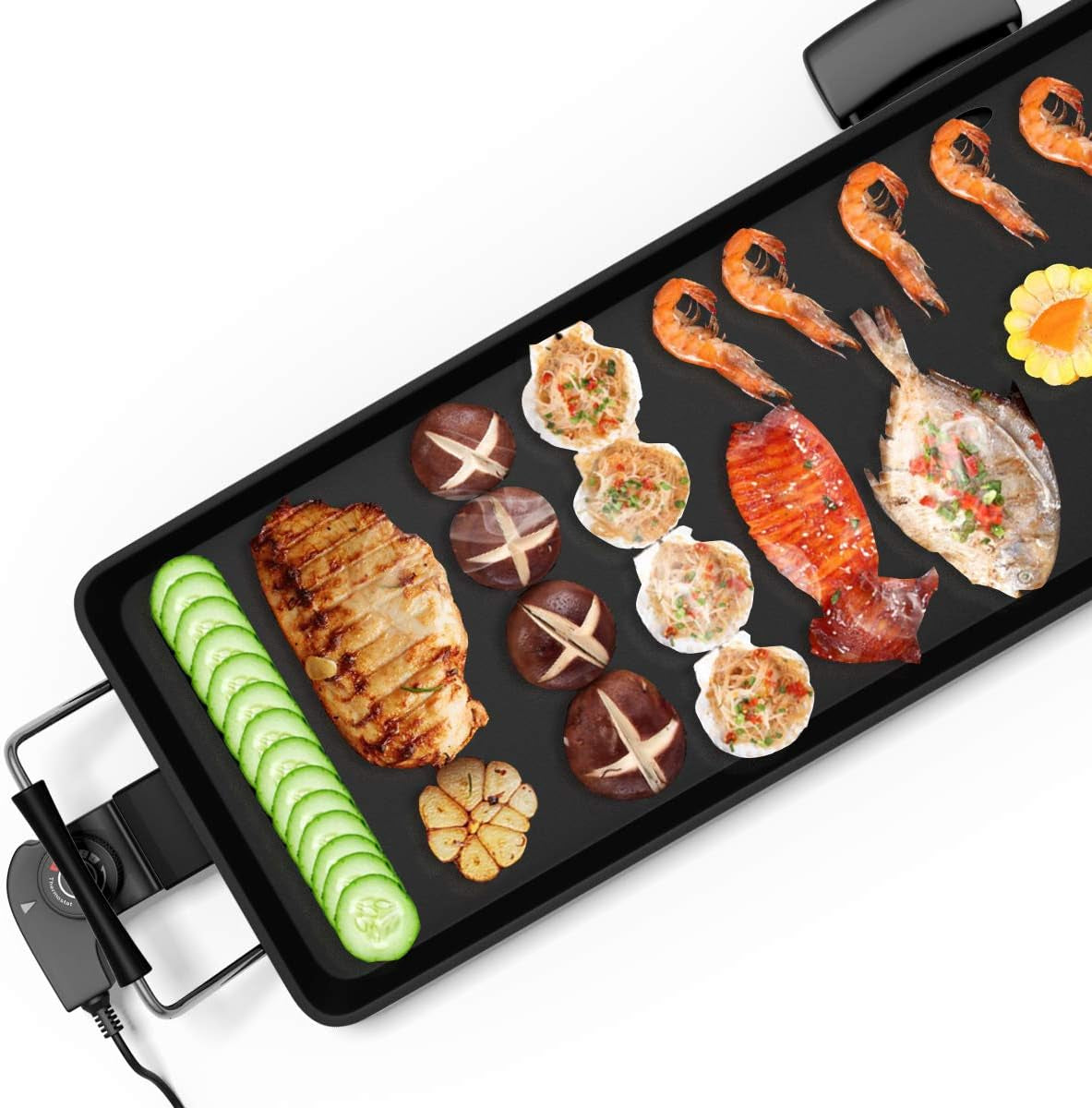 Costzon 35 Electric Griddle Teppanyaki Grill BBQ. Nonstick Extra Large Griddle Long Countertop Grill with Adjustable Temperature & Drip Tray. Indoor Outdoor Cooking Plates for Pancake Barbecue - Image 9