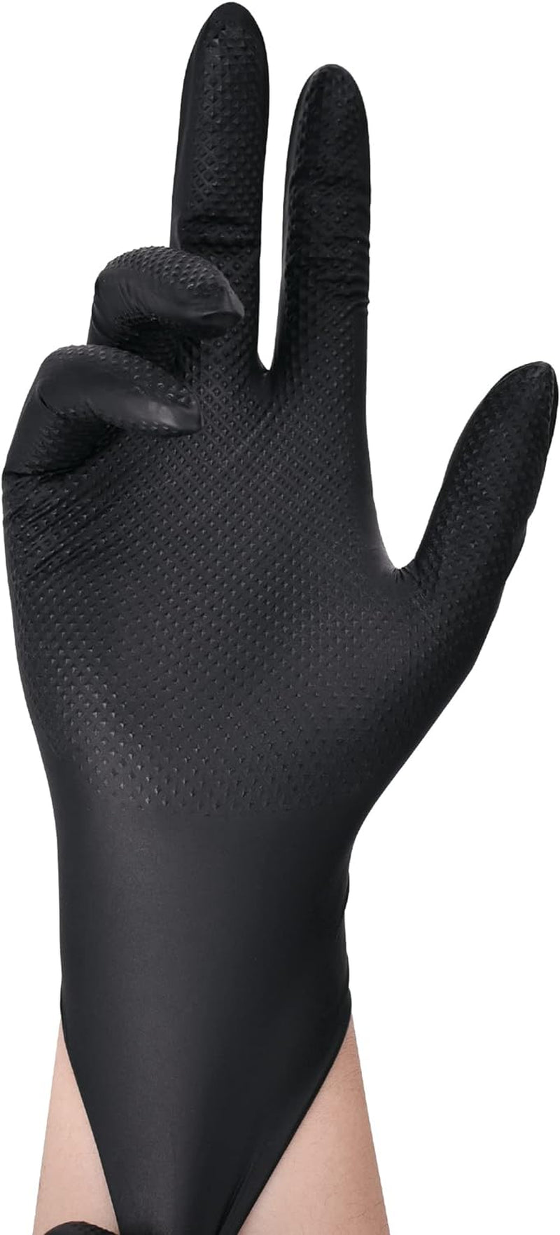 Thor Grip Heavy Duty Black Industrial Nitrile Gloves with Raised Diamond Texture. 8-Mil. Latex Free. 100-Ct Box - Image 3
