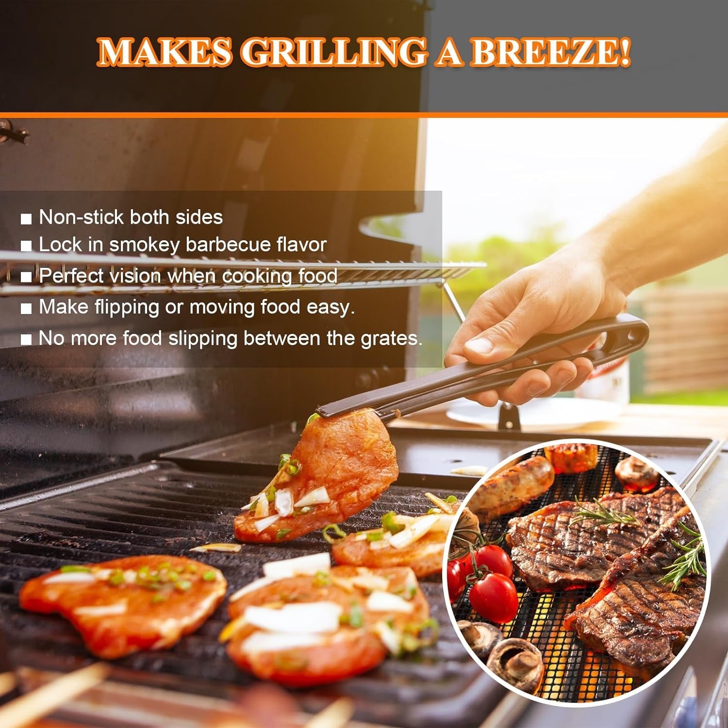 Grill Mesh Mat Set 5 Barbecue Grill Accessories Reusable Non-Stick Grill Mat for Vegetables Fish Grilling Mat Sheets for Outdoor Smoker Charcoal Gas Electric Grill BBQ Tools.Xl 15.75 X 13 Inch. Black - Image 5