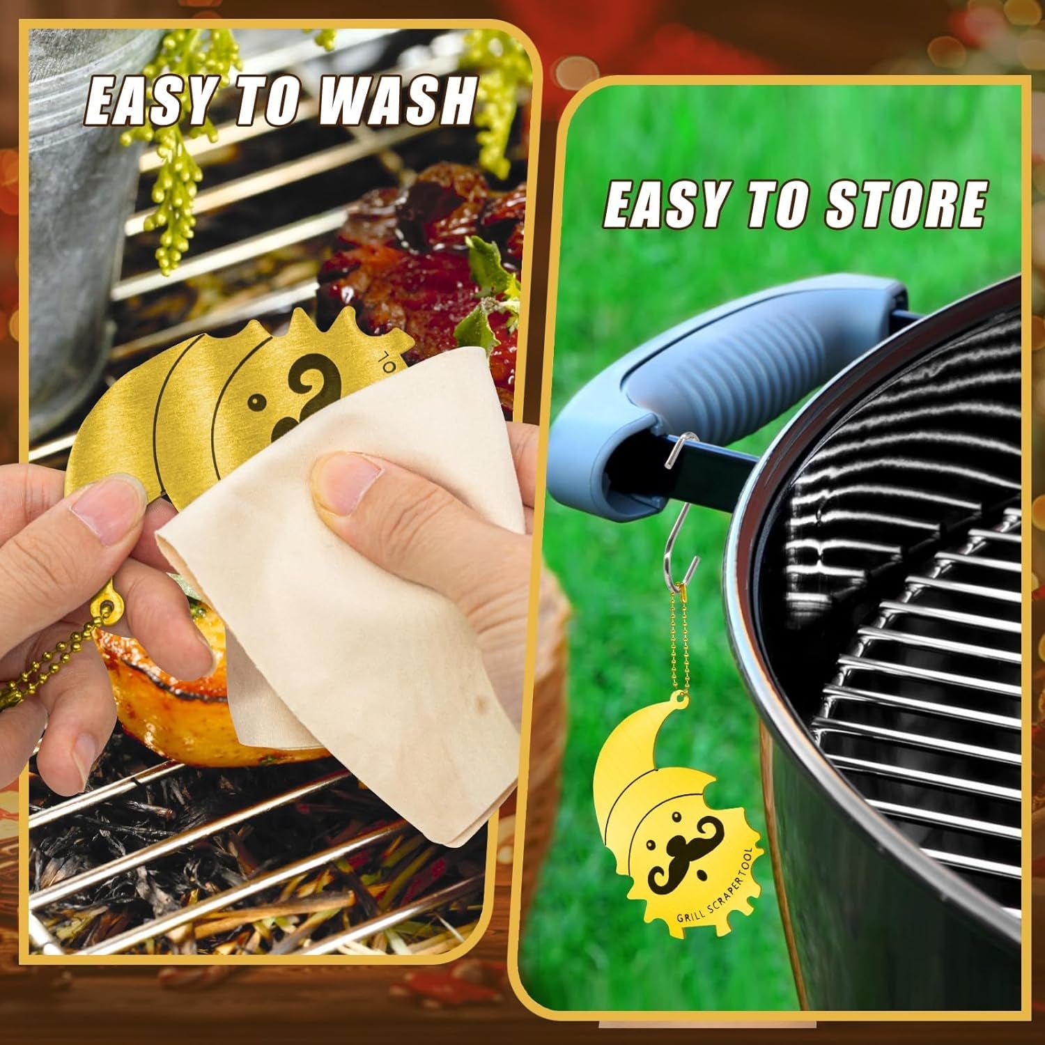 Xmas Gifts for Men Dad Boyfriend Husband Grill Brush and Scraper Bristle Free.Mens Stocking Stuffers.Bbq Accessories Grill Brush for Outdoor Grill.Kitchen Gadgets Cleaner(Gold) - Image 5