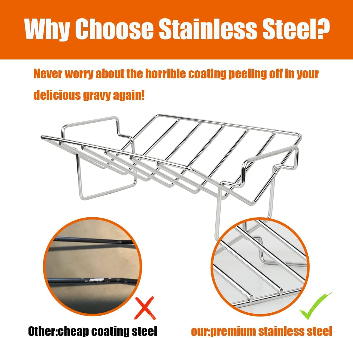 Thanksgiving Turkey Roasting Rack Stand for Smoker and Grill. Turkey Roaster V Rack Stainless Steel Rib Racks for Grilling and Smoking. for Large and Xlarge Big Green Egg.Kamado Joe.Big Joe Etc - Image 2