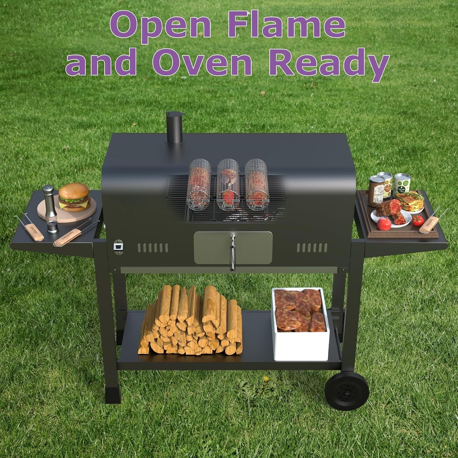 Rolling Grill Basket. Grill Baskets for Outdoor Grill. REMOVABLE HANDLE. Anti-Scorch Stainless Steel BBQ Net Tube for Meat. Shrimp. Vegetables. Grill Accessories. Gifts for Dad. Husband (Round) - Image 3