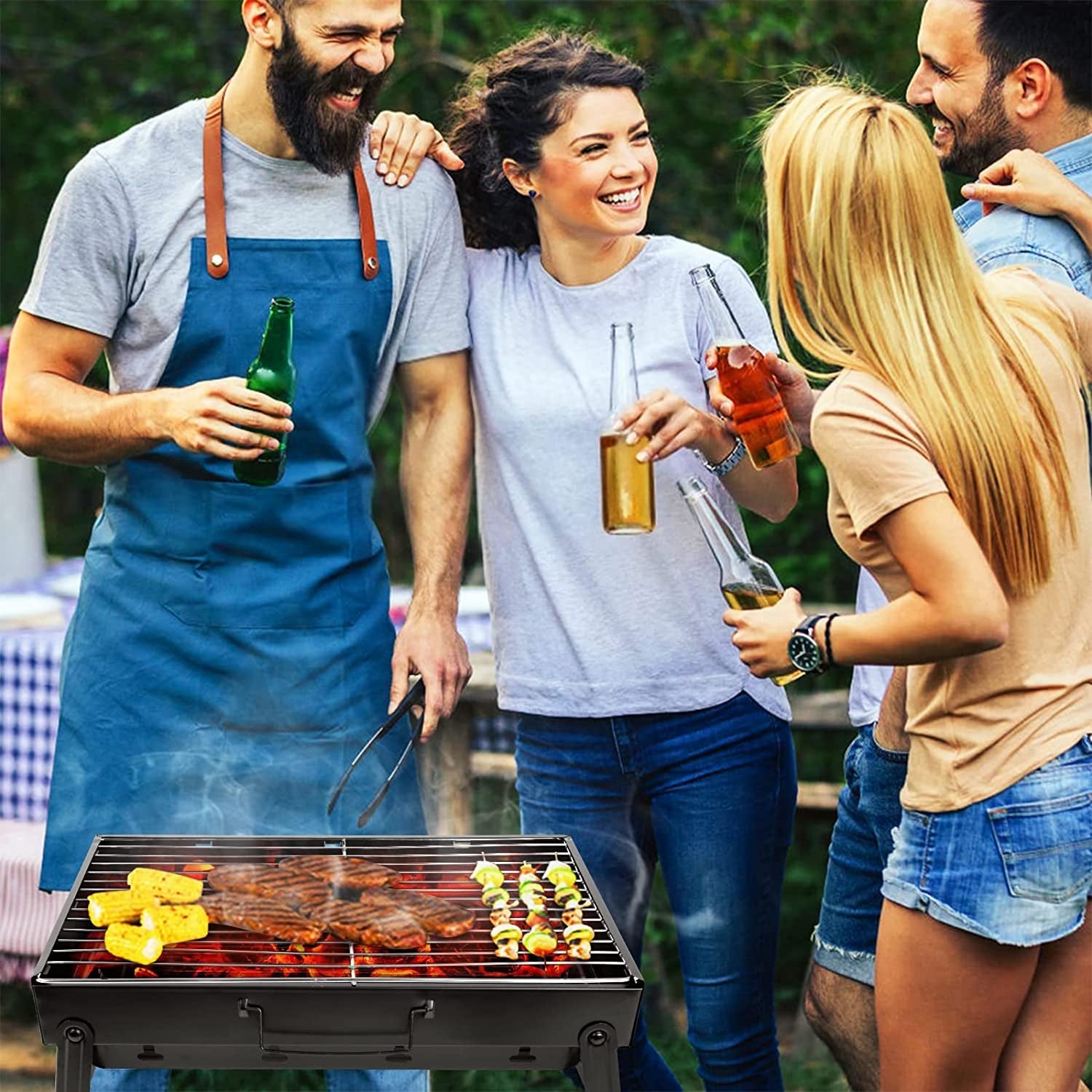 Uten Charcoal Grill. BBQ Grill Folding Portable Lightweight Smoker Grill. Barbecue Grill Small Desk Tabletop Outdoor Grill for Camping Picnics Garden Beach Party 17''X11.6''X 2.6'' - Image 7