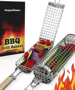 Grill Well 2.0 - Rolling Grill Basket (2 Pcs) for Vegetables. Kebob. Shrimp | BBQ Grilling Accessories for Outdoor Cooking & Camping | Perfect Father'S Day Gift for Men. Step Dad. Grandpa