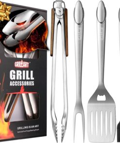 GRILLART BBQ Tools Grill Tools Set - 18Inch Grilling Tools BBQ Set - Grill Accessories W/Bbq Tongs. Spatula. Fork. Brush - Stainless Grill Kit Grilling Set - Gift Ideas BBQ Accessories. Gifts for Men