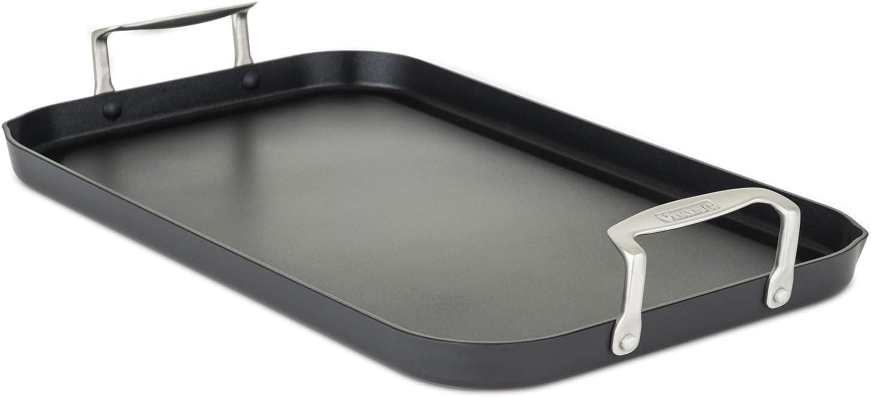 Viking Non Stick Double Burner Griddle. Hard Anodized Nonstick Kitchen Cookware Grill Pan with Handles. Oven Safe. Works on Electronic. Ceramic. and Gas Stove Tops. 19 X 11 Inch