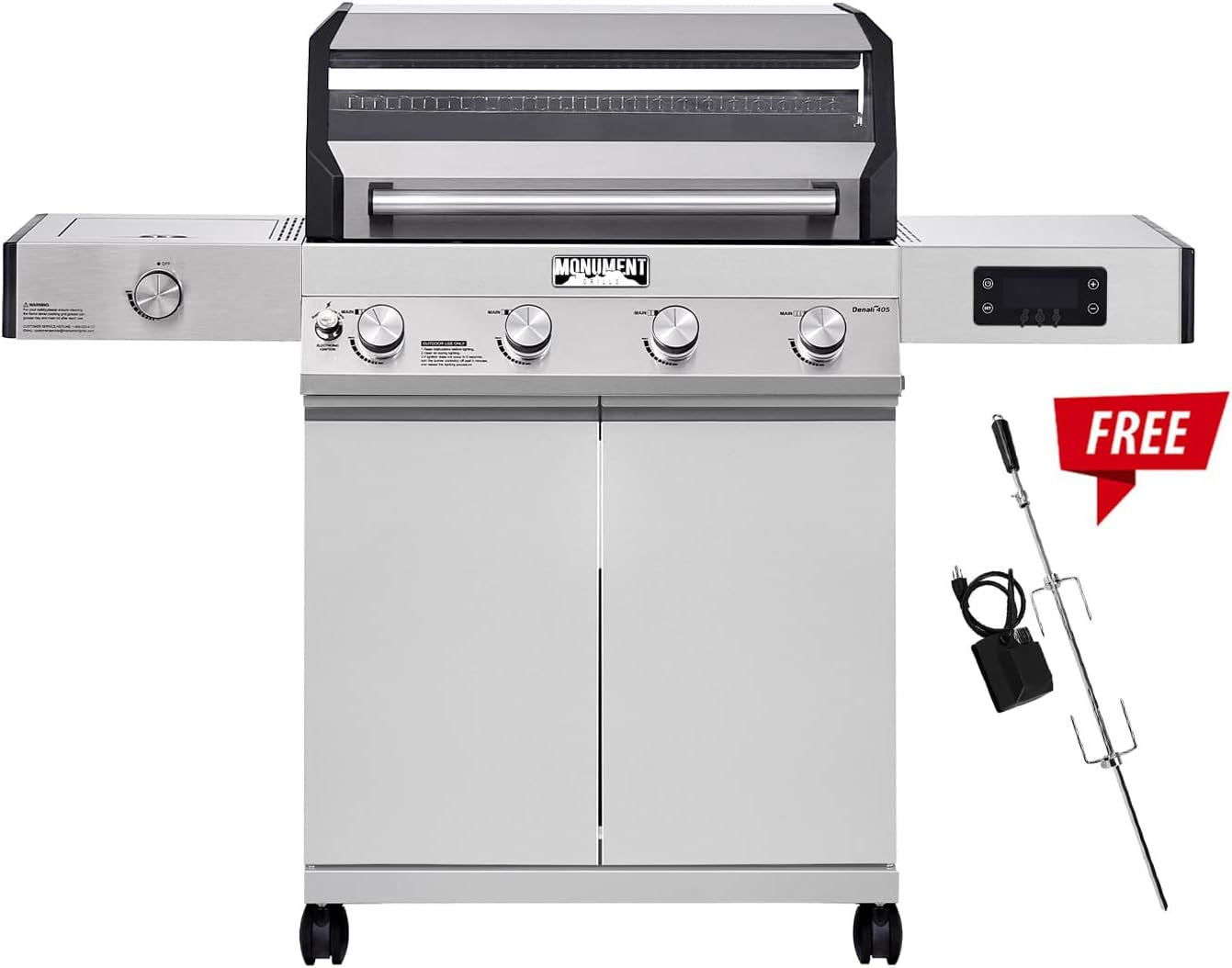 Monument Grills Denali D405 4-Burner Liquid Propane Gas Smart Bbq Grill Stainless Steel with Rotisserie Kit(2 Items) - Image 2