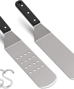 Hasteel Metal Griddle Spatula. Stainless Steel Long Spatula with Riveted Handle. Heavy Duty Perforated & Solid Spatula Burger Turner for Teppanyaki BBQ Flat Top Grilling Cooking. Dishwasher Safe