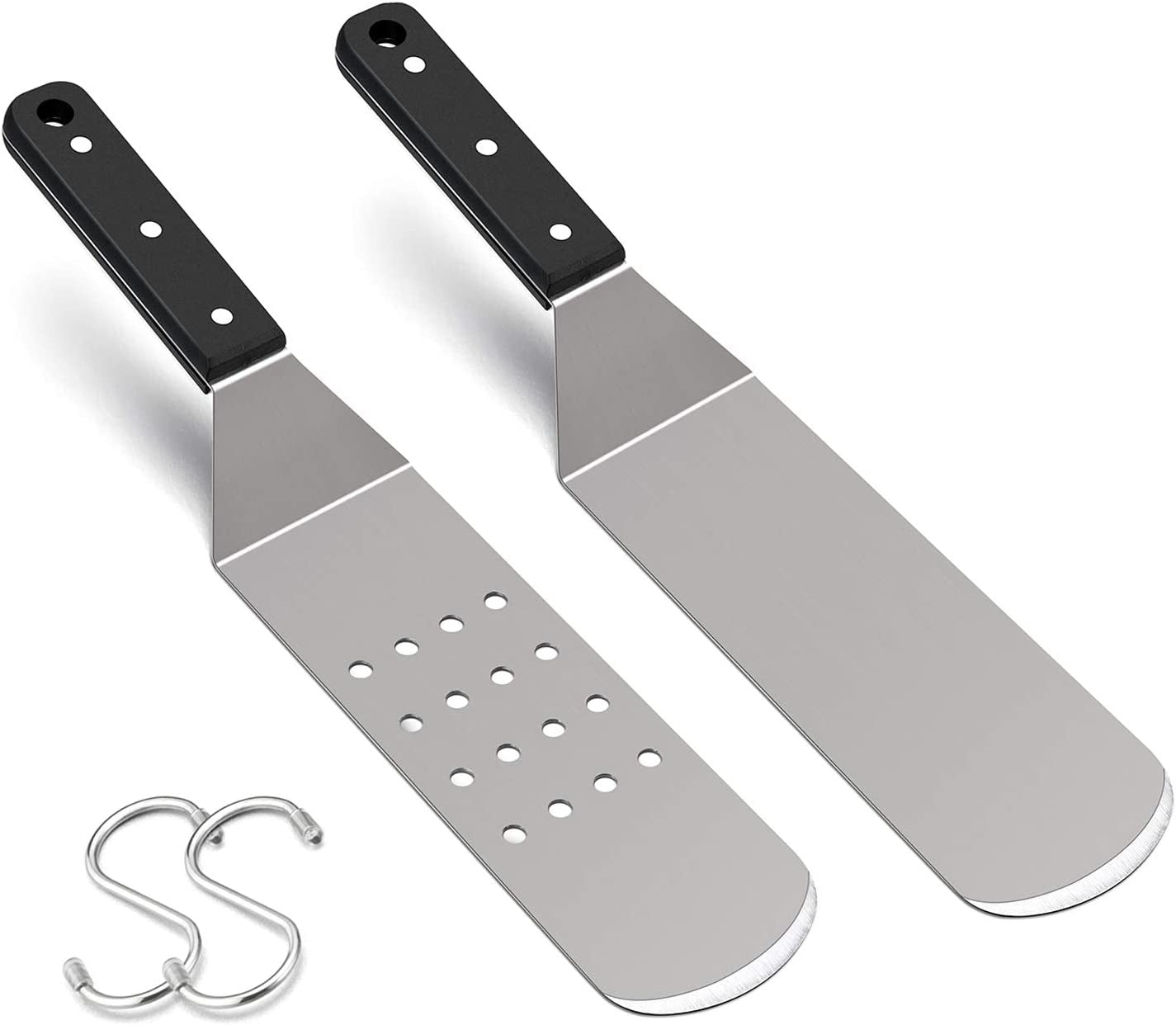 Hasteel Metal Griddle Spatula. Stainless Steel Long Spatula with Riveted Handle. Heavy Duty Perforated & Solid Spatula Burger Turner for Teppanyaki BBQ Flat Top Grilling Cooking. Dishwasher Safe