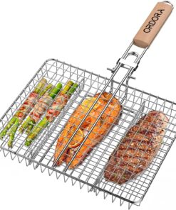 Grill Basket. Fish Grill Basket. Rustproof Stainless Steel BBQ Grilling Basket for Meat.Steak. Shrimp. Vegetables. Chops. Heavy Duty Grill Basket Outdoor Grill Accessories