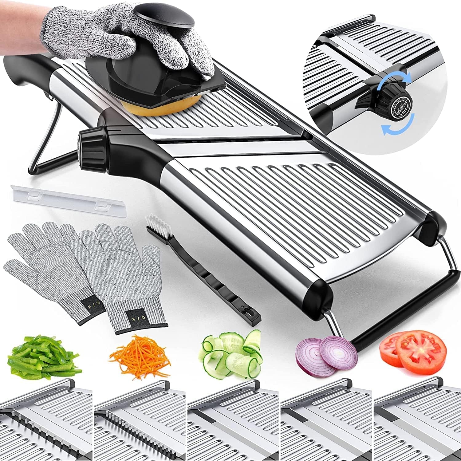 Gramercy Adjustable Mandoline Slicer – Stainless Steel Vegetable & Fruit Cutter with Cut‑Resistant Gloves