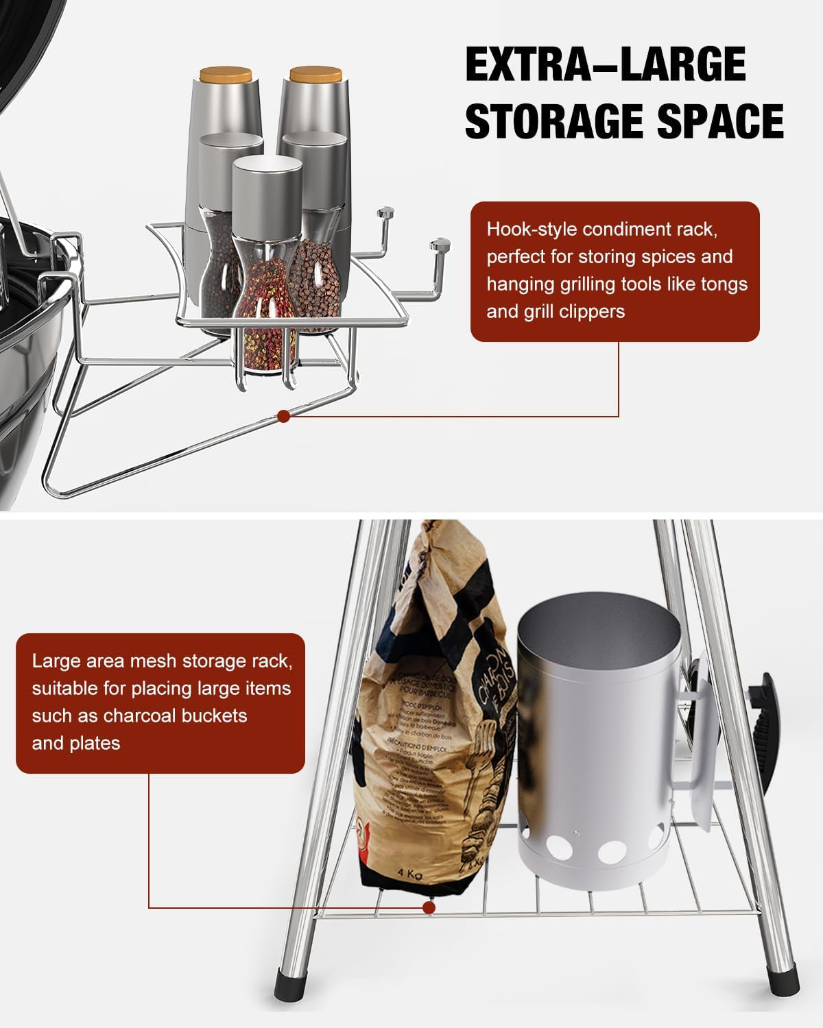 22 Inch Premium BBQ Charcoal Grill. Outdoor Barbecue Kettle Grill. Smoker Grills over 500 Square Inches 2-Tier Cooking Space. Perfect for Outdoor BBQ Party and Patio. Black - Image 7