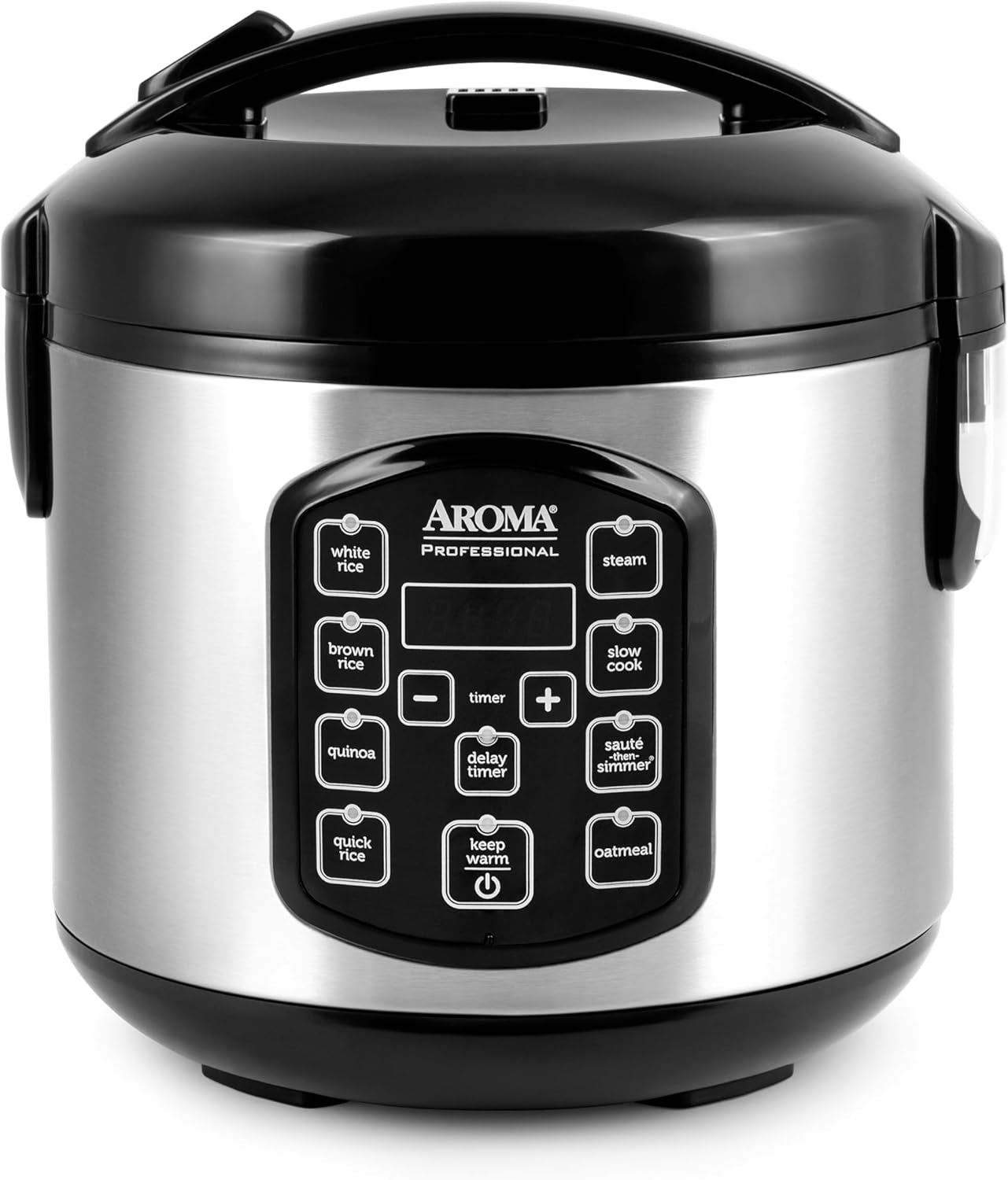AROMA Professional Digital Rice Cooker. Multicooker. 4-Cup (Uncooked) / 8-Cup (Cooked). Steamer. Slow Cooker. Oatmeal Cooker. STS. Auto Keep Warm. 2 Qt. Stainless Steel Exterior. ARC-954SBD