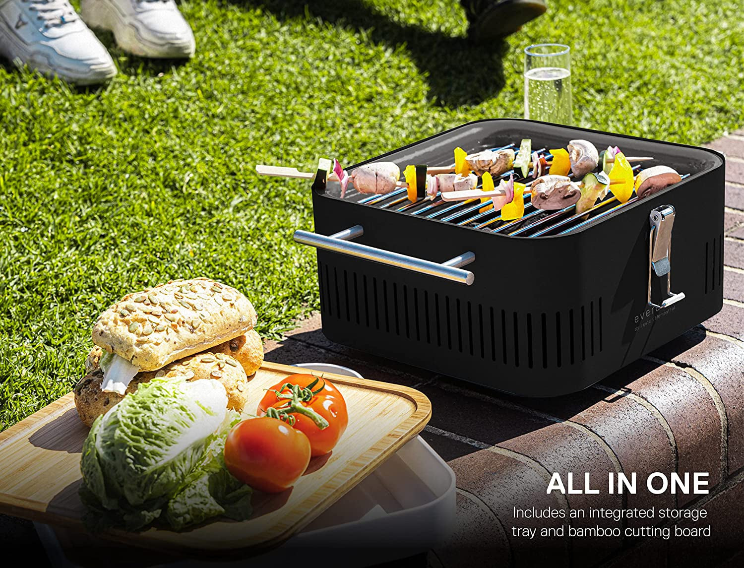 CUBE Portable Charcoal Grill. Tabletop BBQ. Perfect Tailgate. Beach. Patio. or Camping Grill. Lightweight & Compact Small Grill with Preparation Board & Food Storage Tray. Stone - Image 3