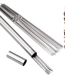 WILLBBQ 304 Stainless Steel 13.2 Long Flat Barbecue Skewers.20Pcs/40Pcs BBQ Kebab Skewers with Portable Metal Storage Tube.Reusable for Grilling Barbecue Kitchen Party and Outdoor Cooking (40PCS)