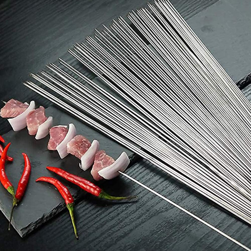 Bigotters Barbecue Skewers. 100PCS Skewers for Grilling Stainless Steel Skewers BBQ Needle Sticks Metal Skewers for Meat Shrimp Chicken Vegetable Outdoor Cooking - Image 4