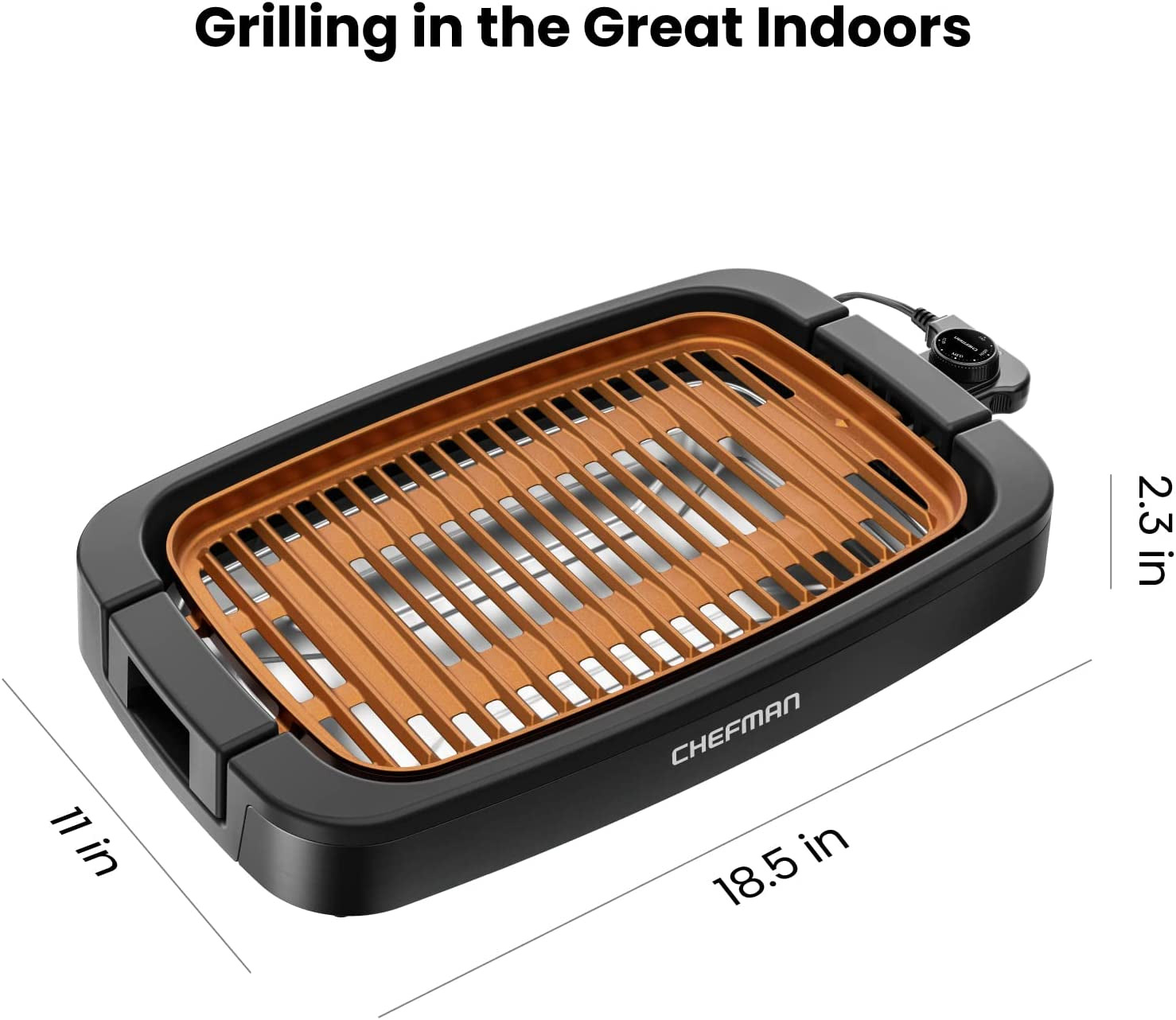 Chefman Smokeless Indoor Electric Grill. Copper. Extra Large. Nonstick Table Top Grill for Indoor Grilling and BBQ with Adjustable Temperature Control. Nonstick Dishwasher-Safe Parts. 9 X 15 - Image 7