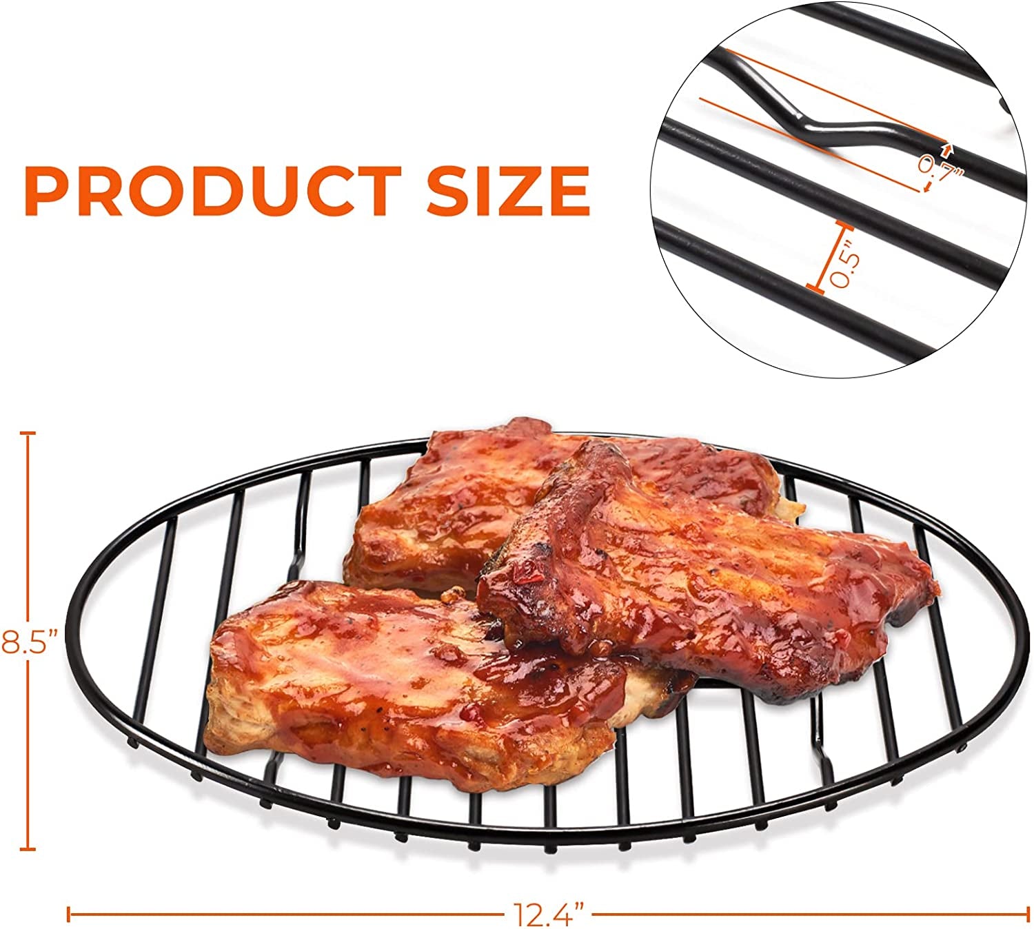 Oval Roasting Rack with Integrated Feet. Non-Stick Coating. Baking Rack Easy to Clean for Cooking. Roasting. Drying. Grilling 12×8.5 Inches Black - Image 2