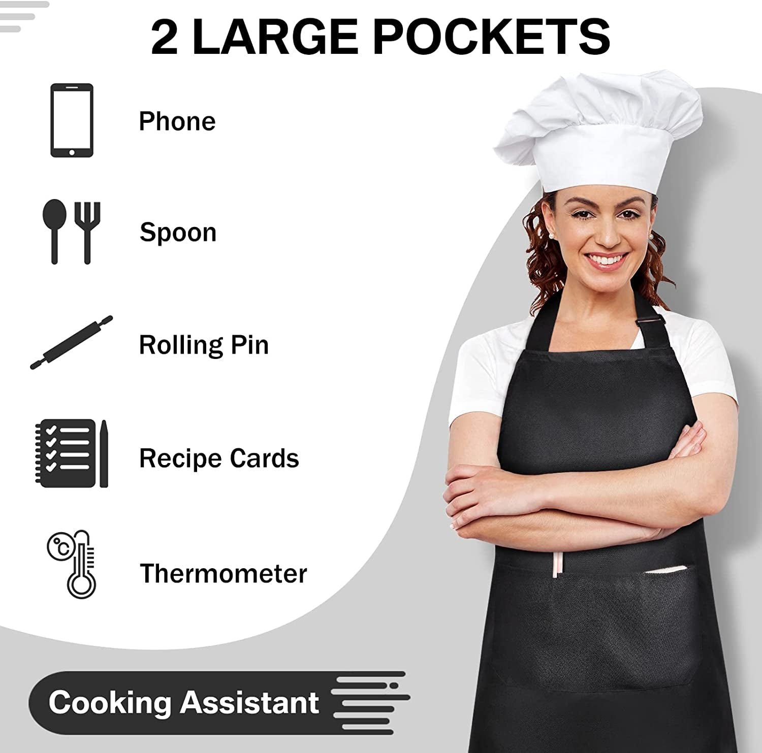 24 Pack Adjustable Bib Apron with 2 Pockets Cooking Kitchen Aprons Black Chef Apron Water Oil Stain Resistant BBQ Work Apron for Women Men Drawing Crafting Outdoors Smock - Image 5