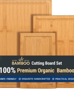Hiware 3-Piece Bamboo Cutting Boards for Kitchen. Heavy Duty Bamboo Cutting Board with Juice Groove. Wood Cutting Board Set for Meat. Vegetables