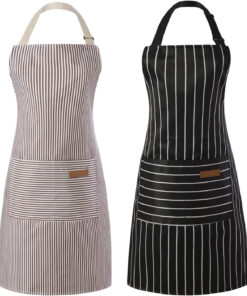 2 Pieces Kitchen Cooking Aprons. Cotton Polyester Blend Adjustable Bib Aprons with 2 Pockets for Women Men Chef Chef (Black/Brown Stripes. 2)