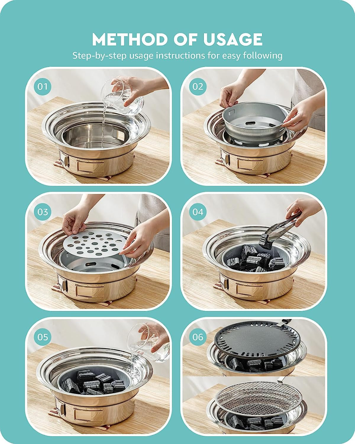 Baffect BBQ Charcoal Grill. 13.7 Inch Non-Stick Stainless Steel Korean Barbecue Grill. Portable Charcoal Stove for Outdoors Camping Picnic and Indoor Party Cooking - Image 3