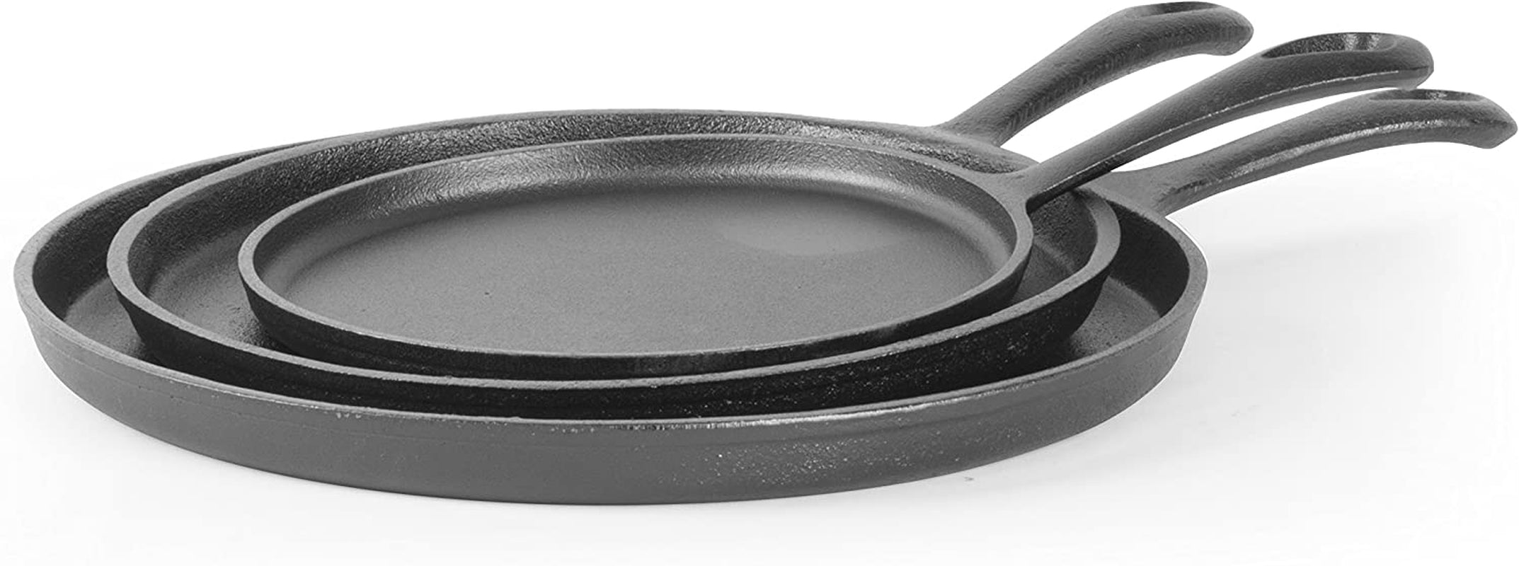 Commercial Chef round Cast Iron Griddle Pan 3-Piece Set – 8-Inch. 10-Inch. and 12-Inch - Pre-Seasoned Griddle Cast Iron Cookware