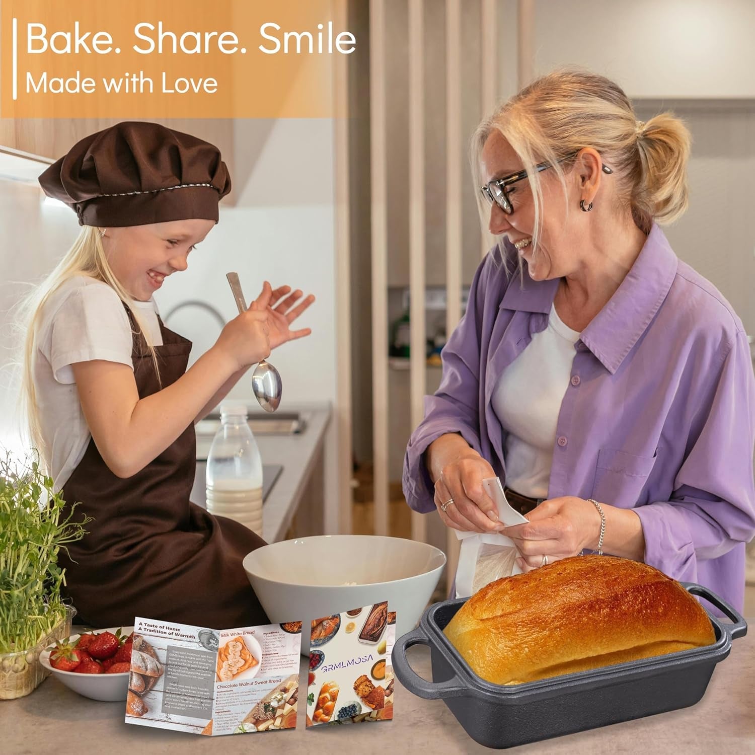 Grmimosa 2 in 1 Cast Iron Bread Loaf Pan with Lid. Loaf Pans for Baking Bread 9X5. Even Heat Distribution for Meatloaf. Homemade Bread - Image 7