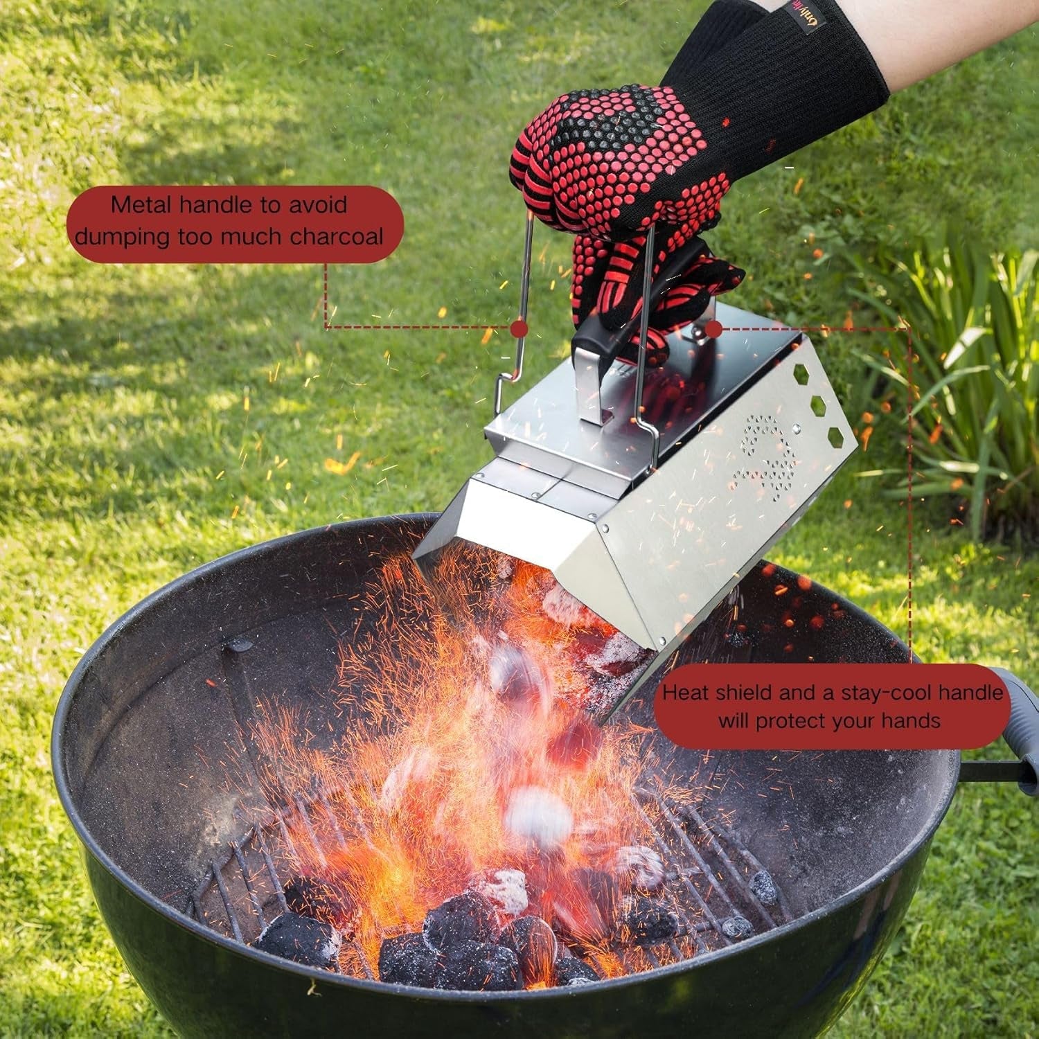 Onlyfire Stainless Steel Charcoal Chimney Starter. BBQ Chimney Starter for Charcoal Grill and Barbecues. Sturdy and Easy to Use BBQ Grill Tools - Image 5