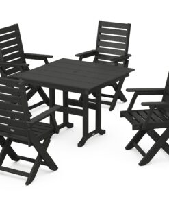 Polywood: Captain Folding Chair 5-Piece Farmhouse Dining Set