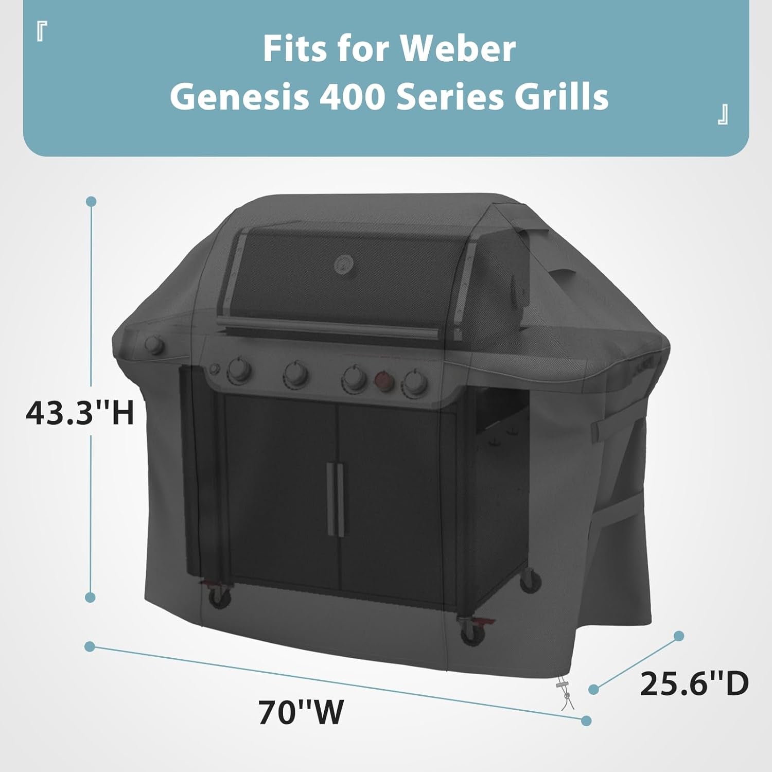 SHINESTAR Grill Cover for Weber Genesis 400 Series. Double Straps and Built-In Vents.Heavy Duty & Waterproof. Fits Grill up to 69 Inch Wide. Black - Image 2
