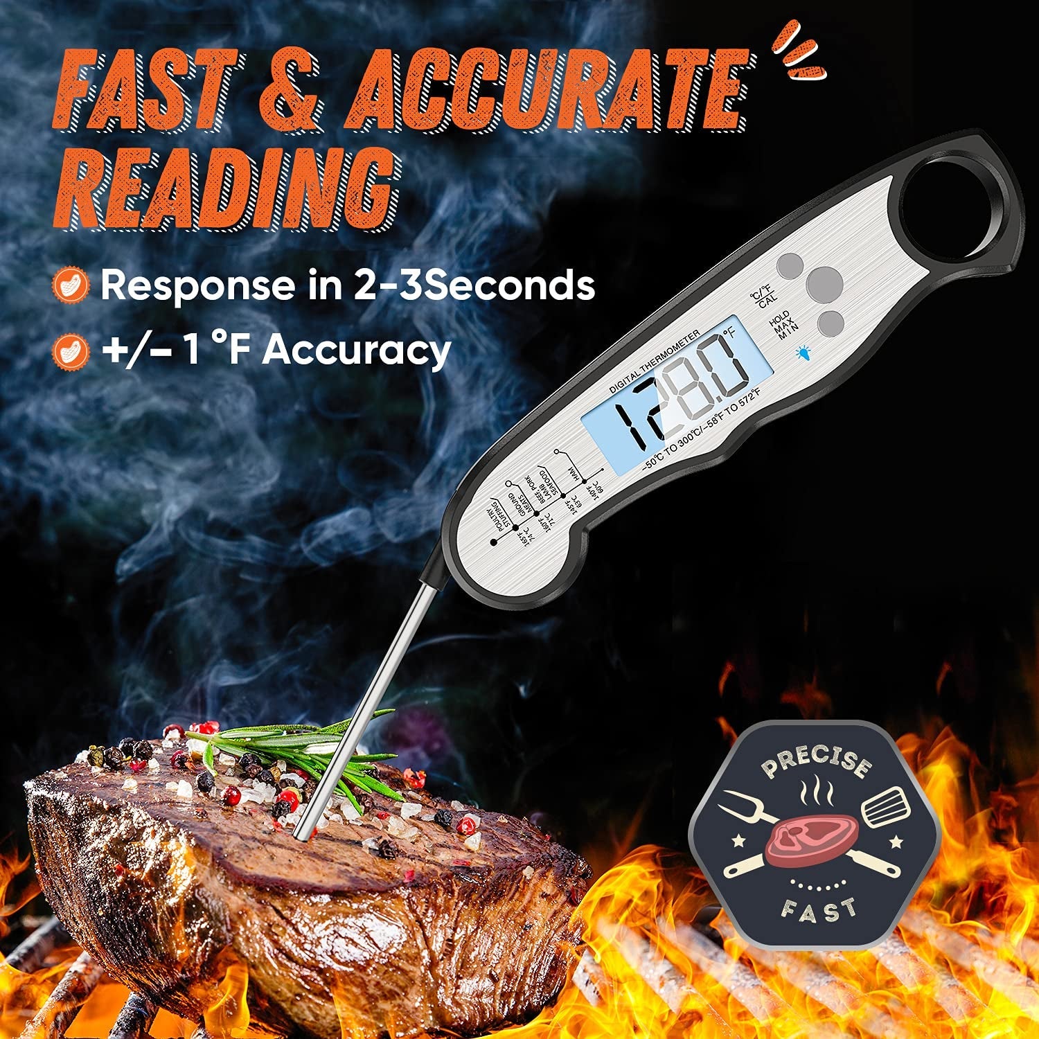 Digital Meat Thermometer. Waterproof Instant Read Food Thermometer for Cooking and Grilling. Kitchen Gadgets. Accessories with Backlight & Calibration for Candy. BBQ Grill. Liquids. Beef. Turkey… - Image 2
