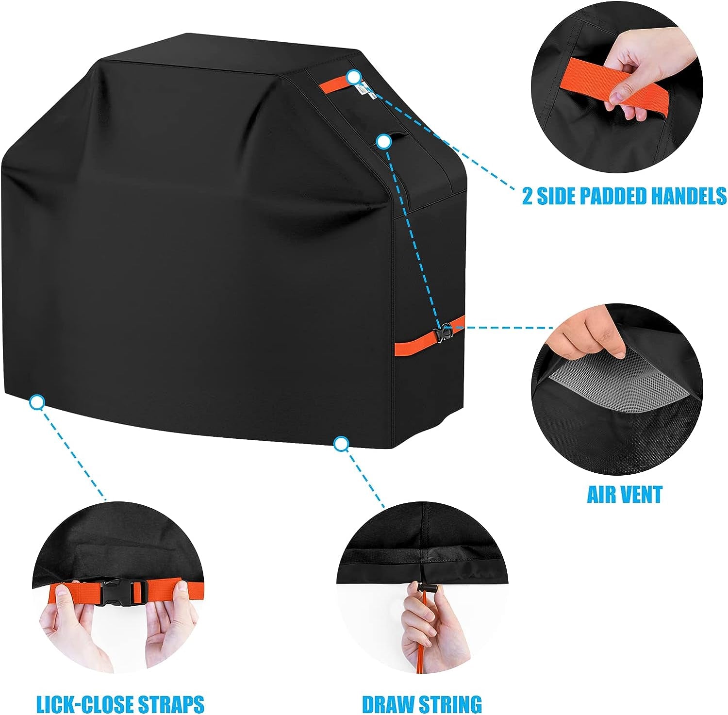 CUSSIOU Grill Cover BBQ Grill Cover 600D Heavy Duty Waterproof Gas Grill Cover. Barbecue Grill Covers for Weber. Brinkmann. Char Broil Grills Cover (59 L X 24 W X 46 H. Black) - Image 4