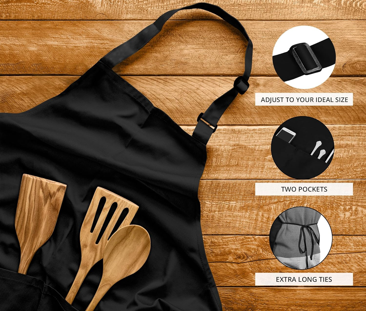 2 Pack Bib Apron. Adjustable with 2 Pockets. Water and Oil Resistant. Cooking Kitchen Chef Apron for Women Men - Image 3