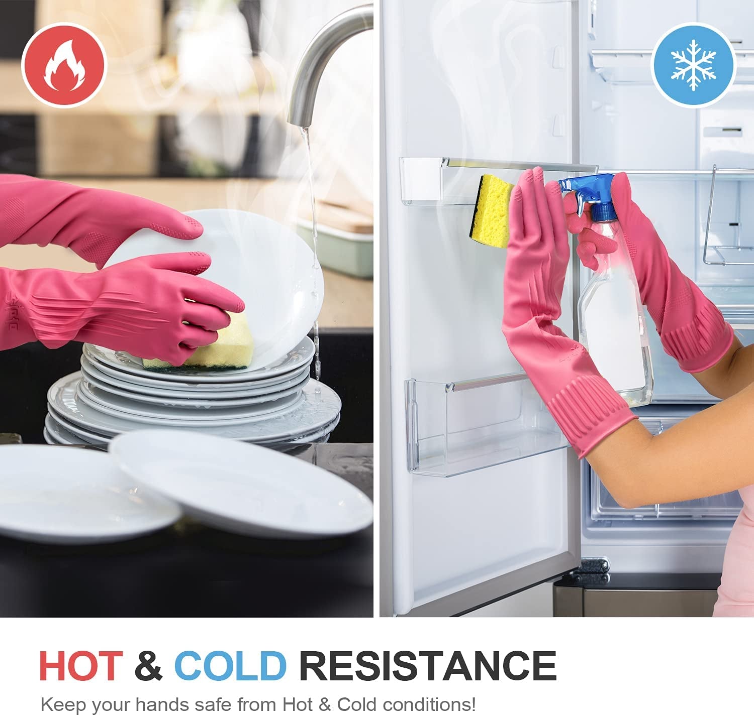 Mamison 2 Pairs Reusable Waterproof Household Dishwashing Cleaning Rubber Gloves. Non-Slip Kitchen Glove(Medium) - Image 5