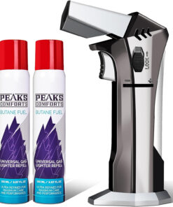 Butane Torch - Refillable Torch Lighter. Kitchen Torch for Baking. Cooking Food. Creme Brulee. BBQ. Blow Torch with Safety Lock and Adjustable Flame. 2 Cans Butane Included.