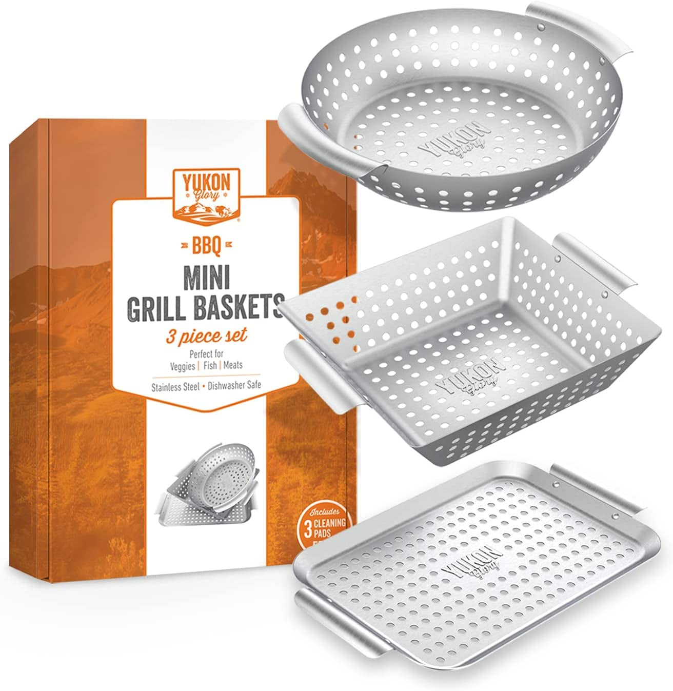 Grill Basket - ™ 3-Piece Mini Grilling Basket Set - Stainless Steel Perforated Grill Baskets for Grilling Veggies Seafood and Meats Includes Grill Pan - Square Basket and Circular Basket - Image 9
