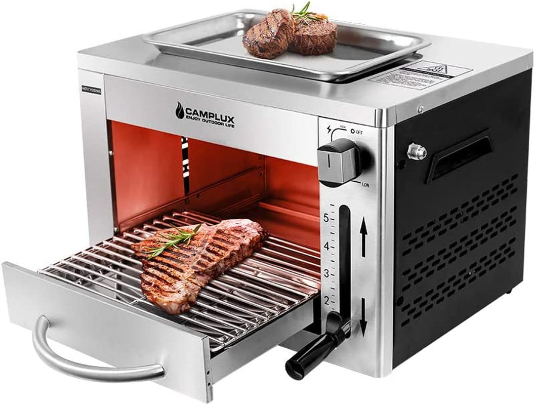 Propane Infrared Steak Grill. 1600℉ Fast Efficient Heating Outdoor Portable Gas Grill with Vertical Cooking. Stainless Steel Single Burner Propane Gas Grill. Perfect for Steak. Ribeyes. Picnic. BBQ