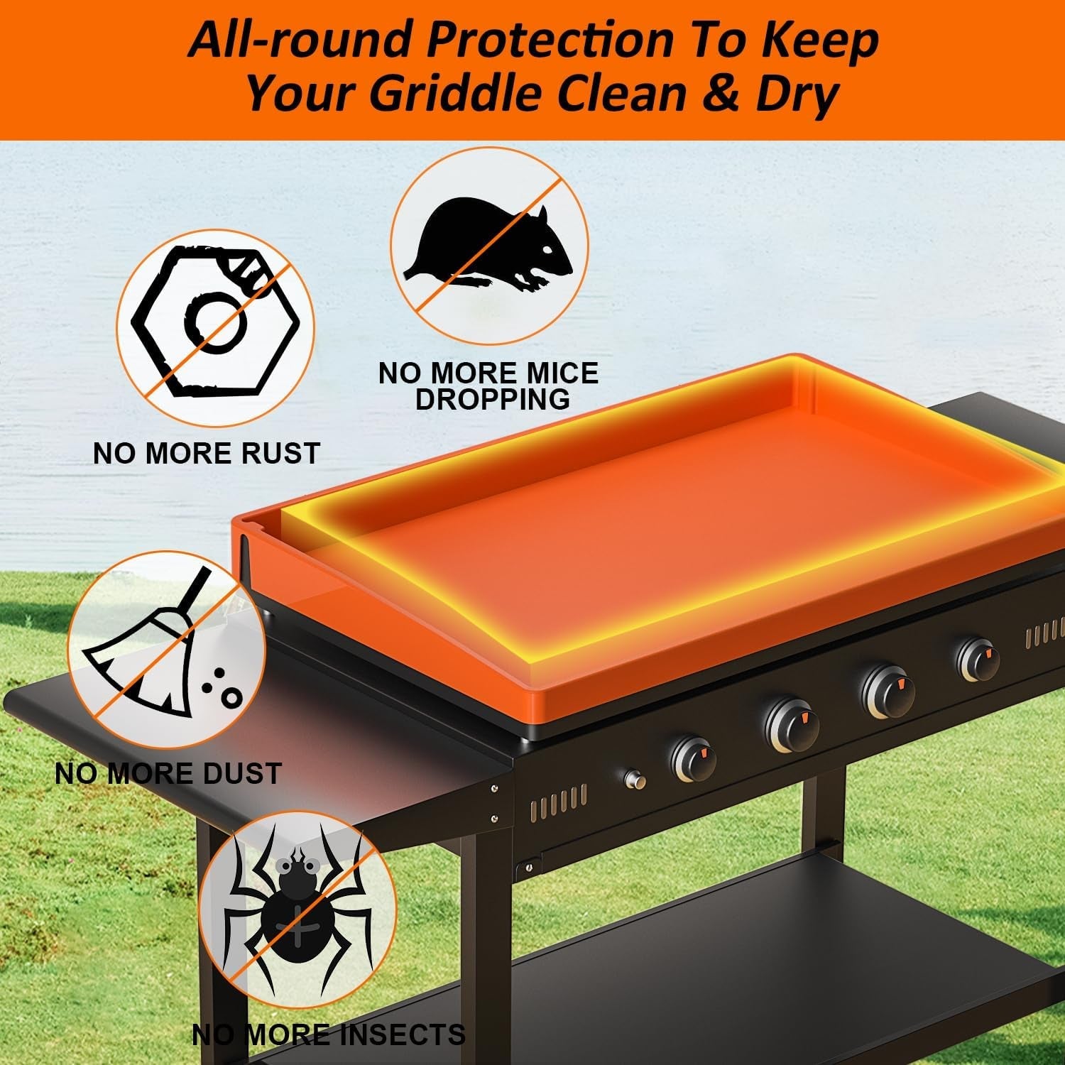 36 Silicone Griddle Mat. Upgrade Full-Edge Griddle Top Covers for Blackstone 36 Inch. All Season Cooking Protective Cover. Protect Griddle from Rodents. Insects. Debris and Rust (Orange) - Image 5
