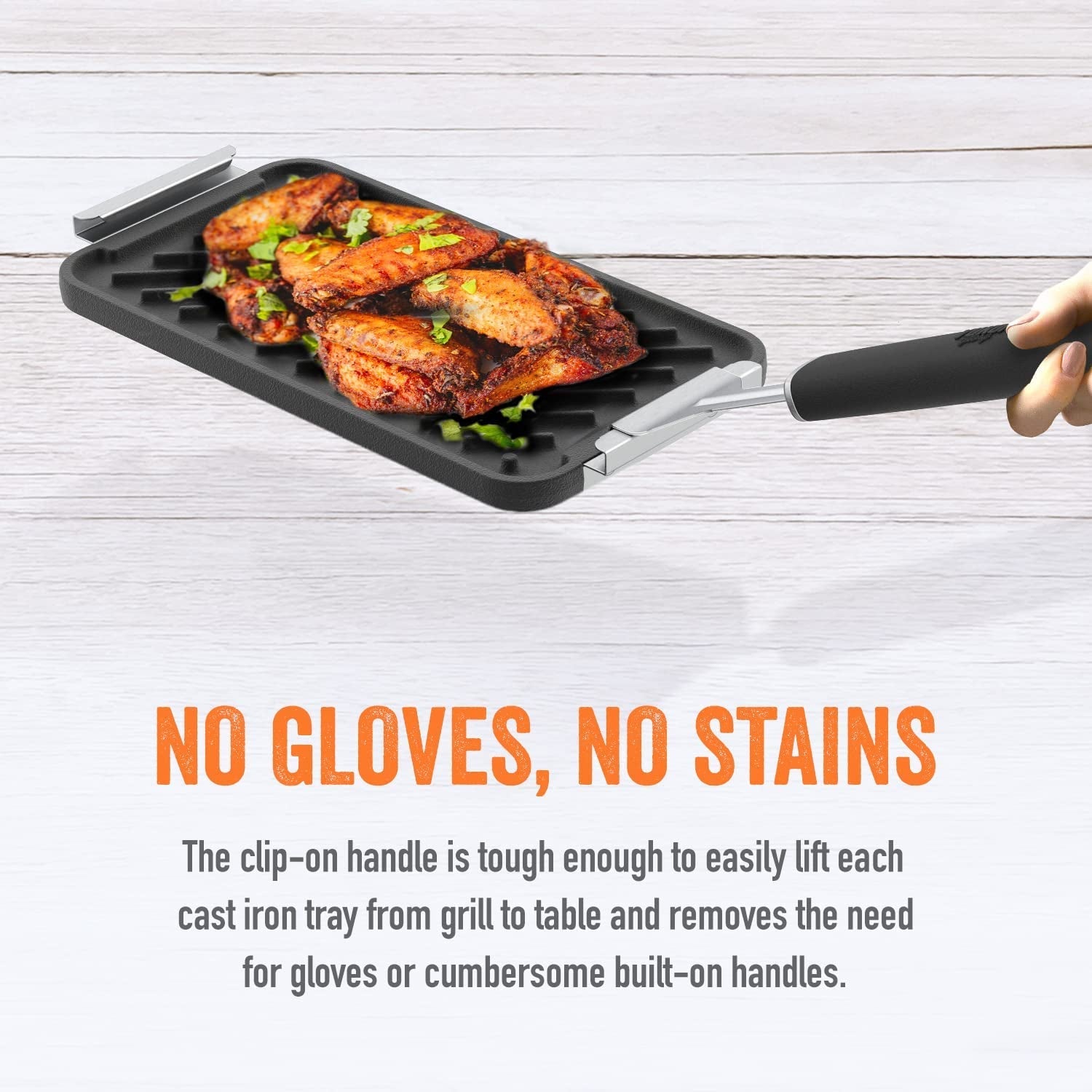 ™ SEAR 'N SERVE Cast Iron Grill Pan Set Includes 3 Cast Iron Grilling Baskets & Clip-On Handle - Cast Iron Grill Pans for Stove Tops or Outdoor Grills - Image 3