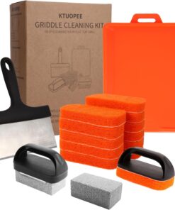 Upgraded Griddle Cleaning Kit for Blackstone 18 Pieces Flat Top Grill Accessories Cleaner Tool Set with Scraper. Heat-Resistant Silicone Spatula Mat with Hanger. Cleaning Brick. Scouring Pads