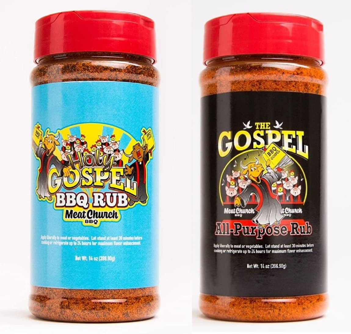Meat Church BBQ Rub Combo: Holy Gospel (14 Oz) and the Gospel (14 Oz) BBQ Rub and Seasoning for Meat and Vegetables. Gluten Free. One Bottle of Each