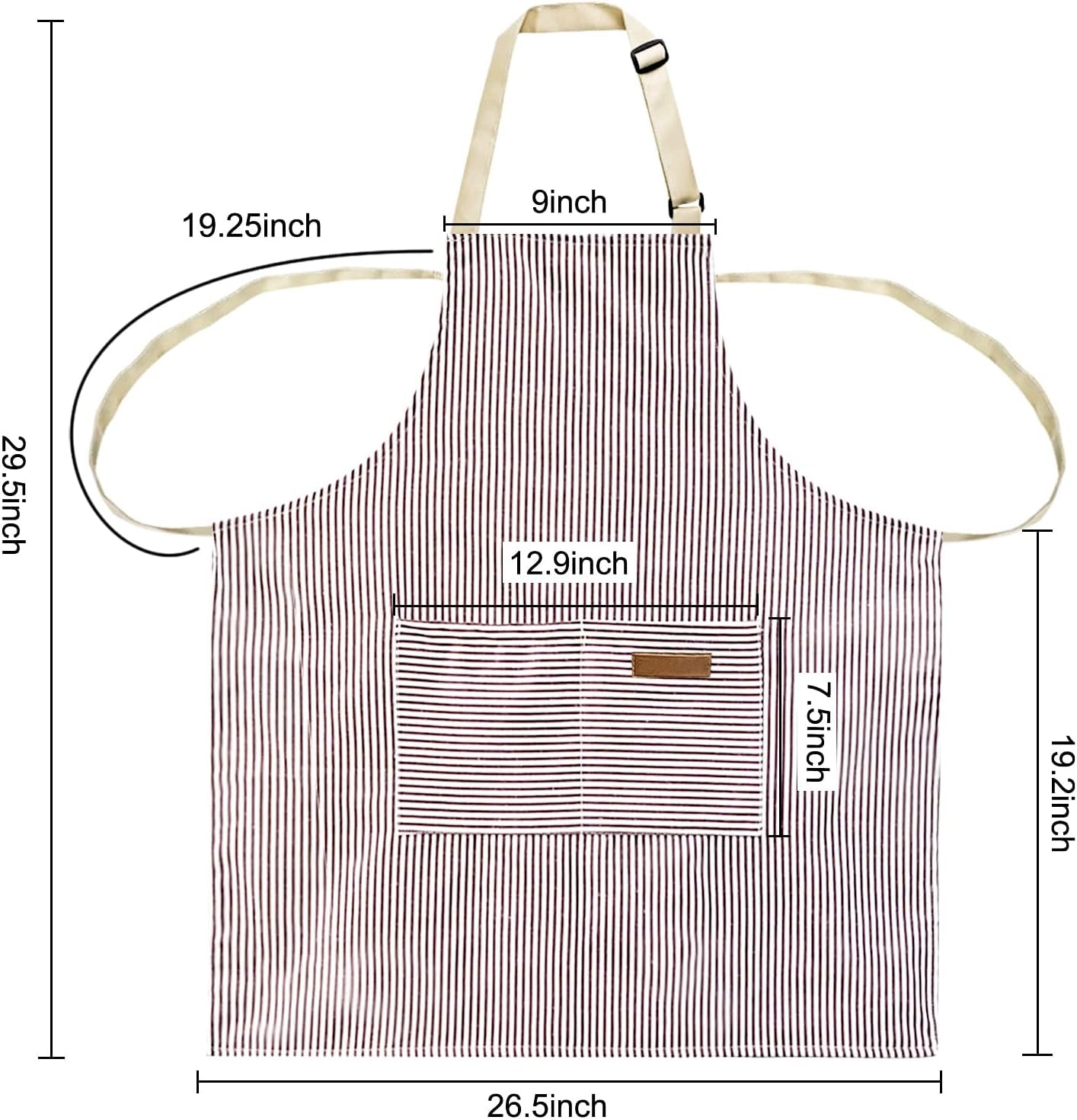 2 Pack Apron. Cotton Cooking Kitchen Aprons. Adjustable Bib Apron with 2 Pockets for Men Women Chef Aprons.(Black/Brown Stripes) - Image 3