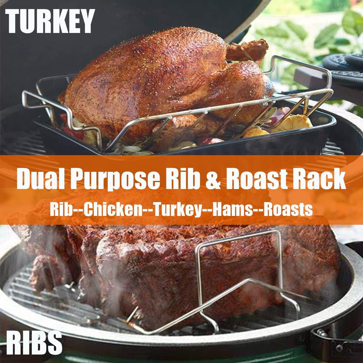 Thanksgiving Turkey Roasting Rack Stand for Smoker and Grill. Turkey Roaster V Rack Stainless Steel Rib Racks for Grilling and Smoking. for Large and Xlarge Big Green Egg.Kamado Joe.Big Joe Etc - Image 4
