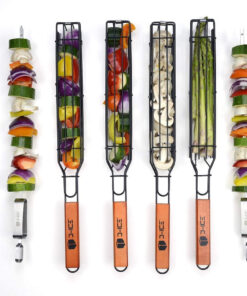 Kebab Grilling Basket & Grilling Skewers Stainless Steel - Kabob Grilling Baskets Set of 4 & 2 Metal BBQ Skewers. Kabob Basket for Veggies. Jumbo Shrimps - Grilling Baskets & Barbecue Skewers