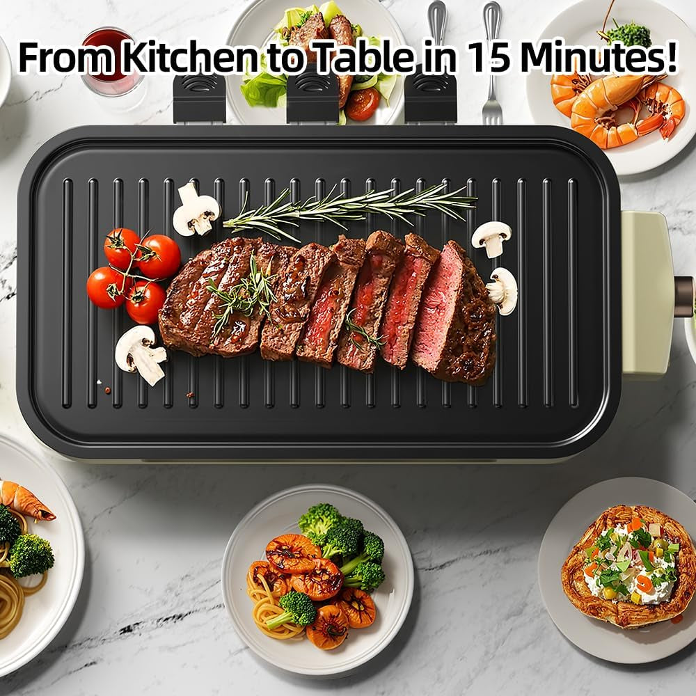 AORAN Indoor Grills Electric Smokeless – Versatile Smokeless Indoor Grill for Home Cooking. Featuring Indoor Grills Electric Smokeless. Skillet Griddle. and Kitchen Griddle White - Image 2