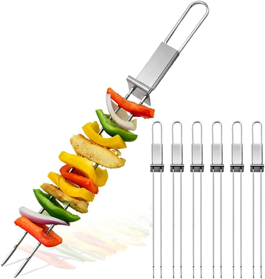 Barbecue Skewers. CMYK 6-Pack 13 Stainless Steel Grilling Skewers with Slider. Reusable Metal BBQ Shish Kabob Skewers Sticks