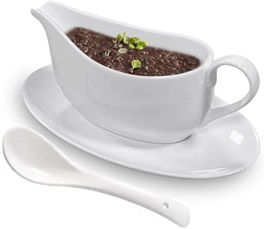 Qlans Ceramic Gravy Boat with Ladle & Saucer (17 oz) – Perfect for Dressings. Warm Sauces. Creamer & Broth. White - Image 9